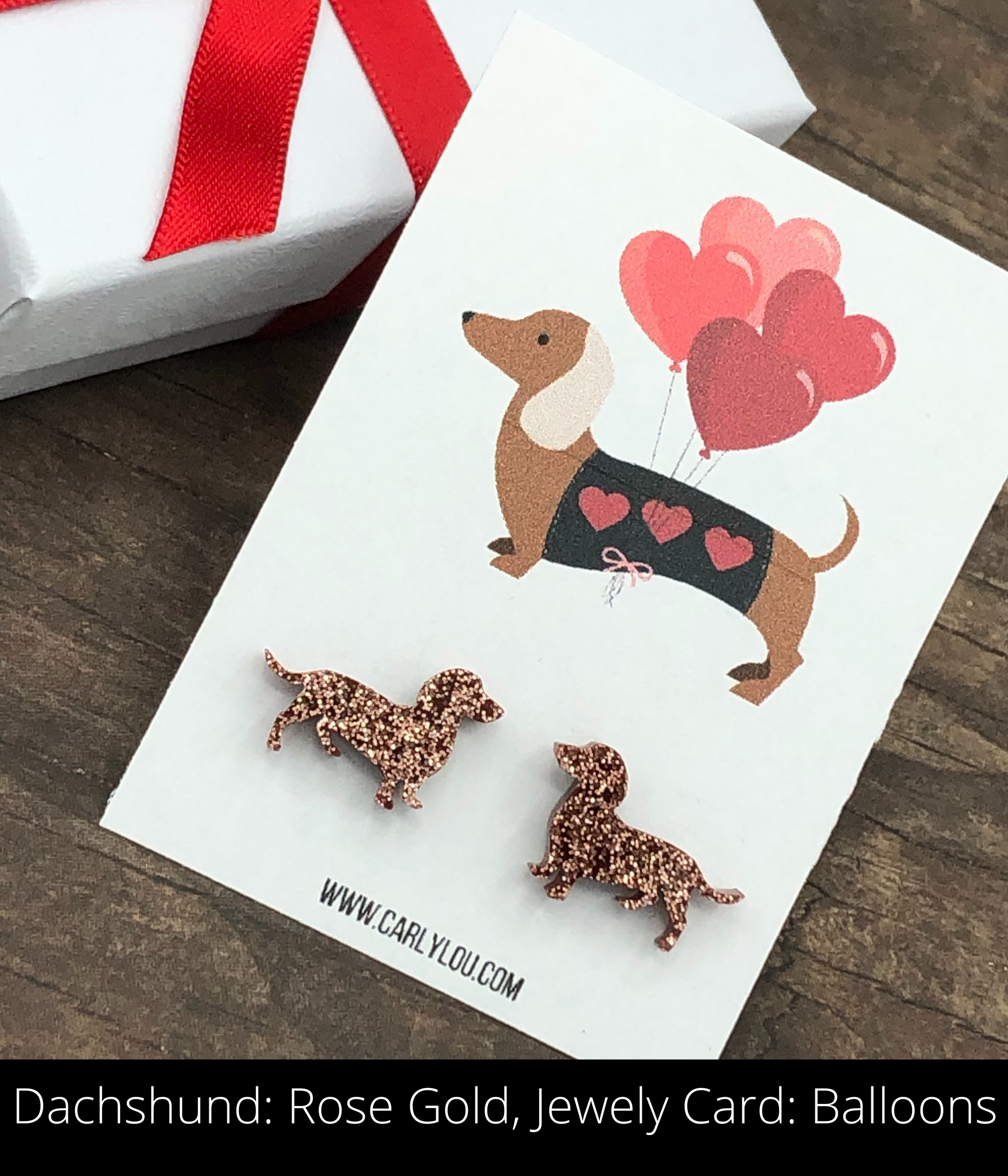 dachshund dog earrings for dog lover in rose gold