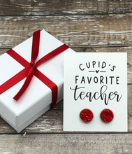 Load image into Gallery viewer, Cupid&#39;s Favorite Teacher Earrings - shown in red
