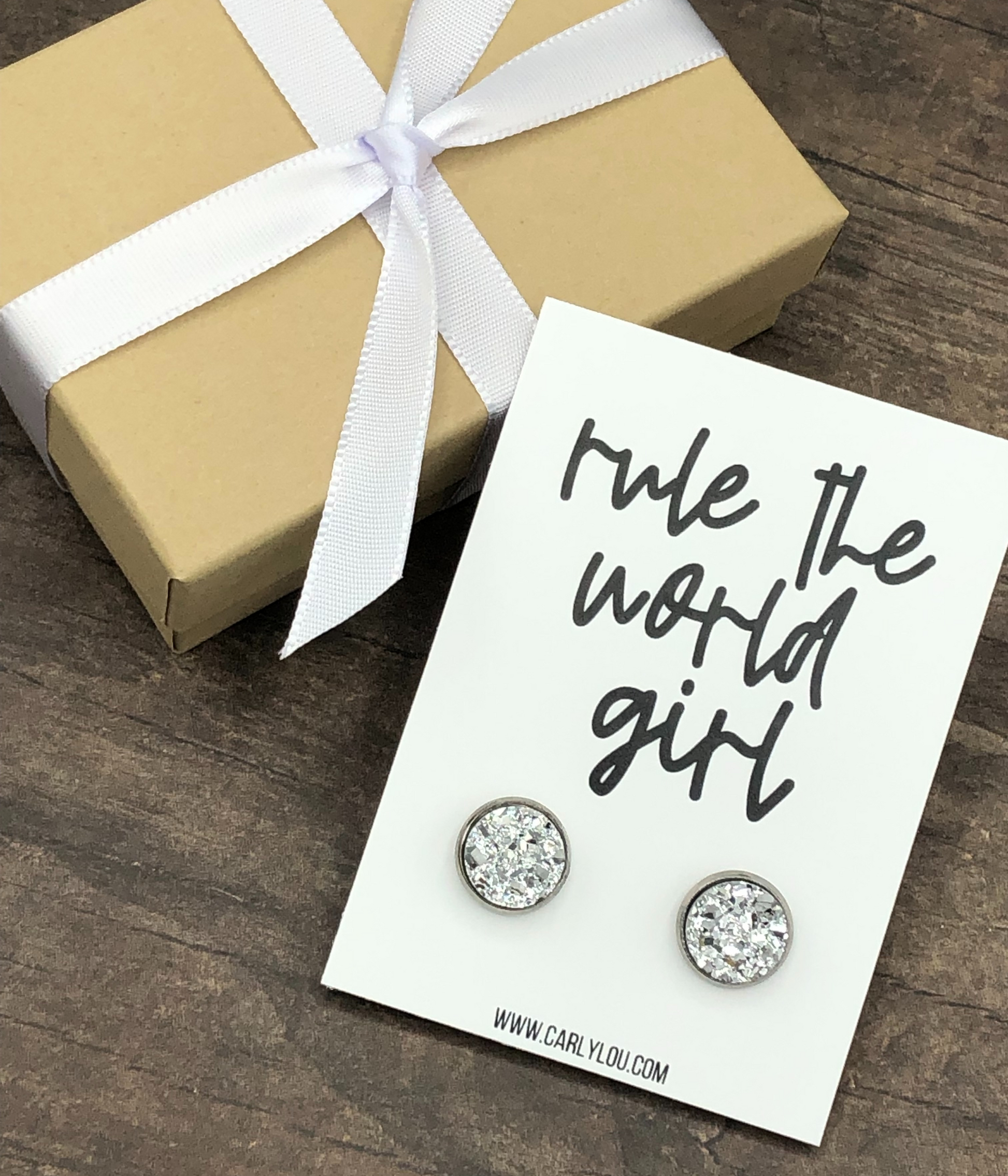 Rule the World Girl Inspirational Earrings Closeup
