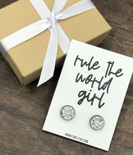 Load image into Gallery viewer, Rule the World Girl Inspirational Earrings Closeup
