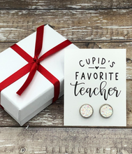 Load image into Gallery viewer, Cupid&#39;s Favorite Teacher Earrings - shown in white
