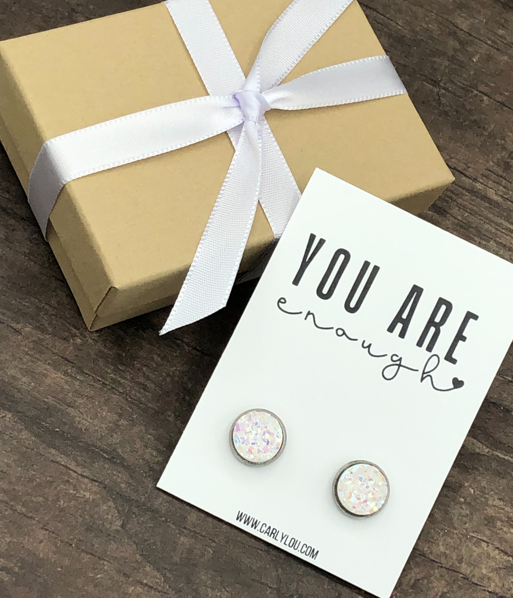 You Are Enough Inspirational Earrings Closeup