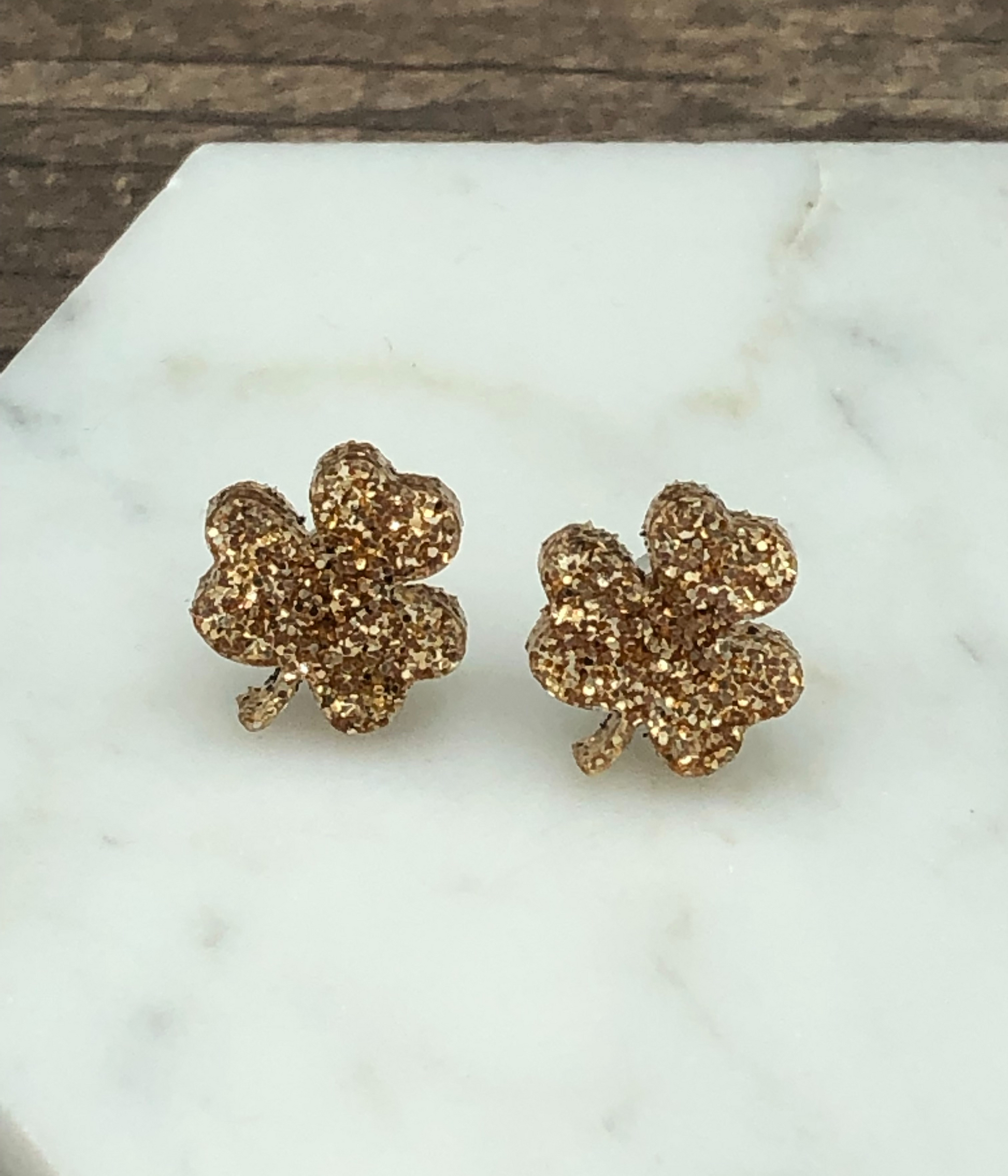 gold glitter shamrock earrings