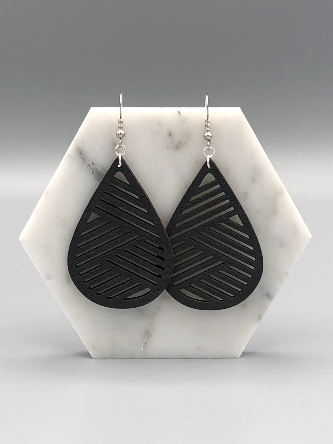 Black Geometric Wood Earrings