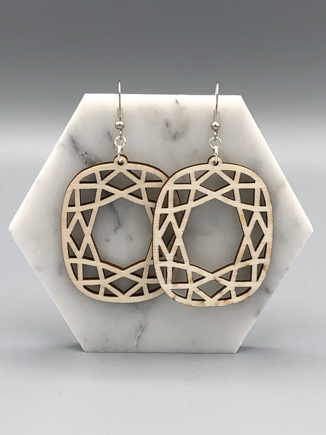 Wooden Light Rounded Geometric Rectangular Earrings