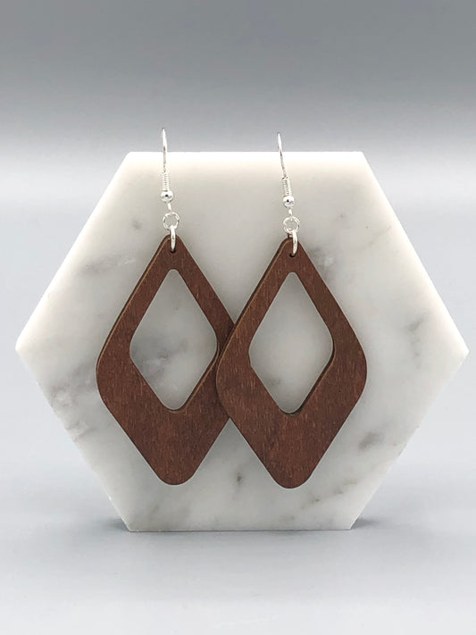Brown Open Diamond Wood Earrings