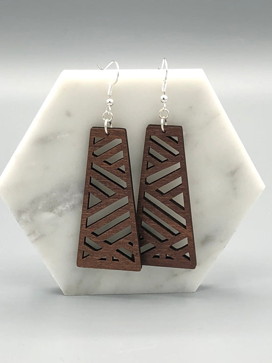 Wooden Brown Geometric Trapezoid Earrings