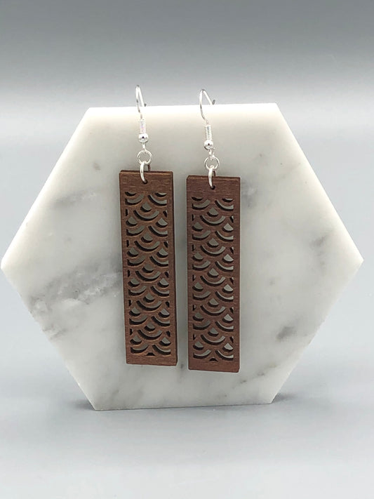 Wooden Brown Mermaid Scale Bar Earrings