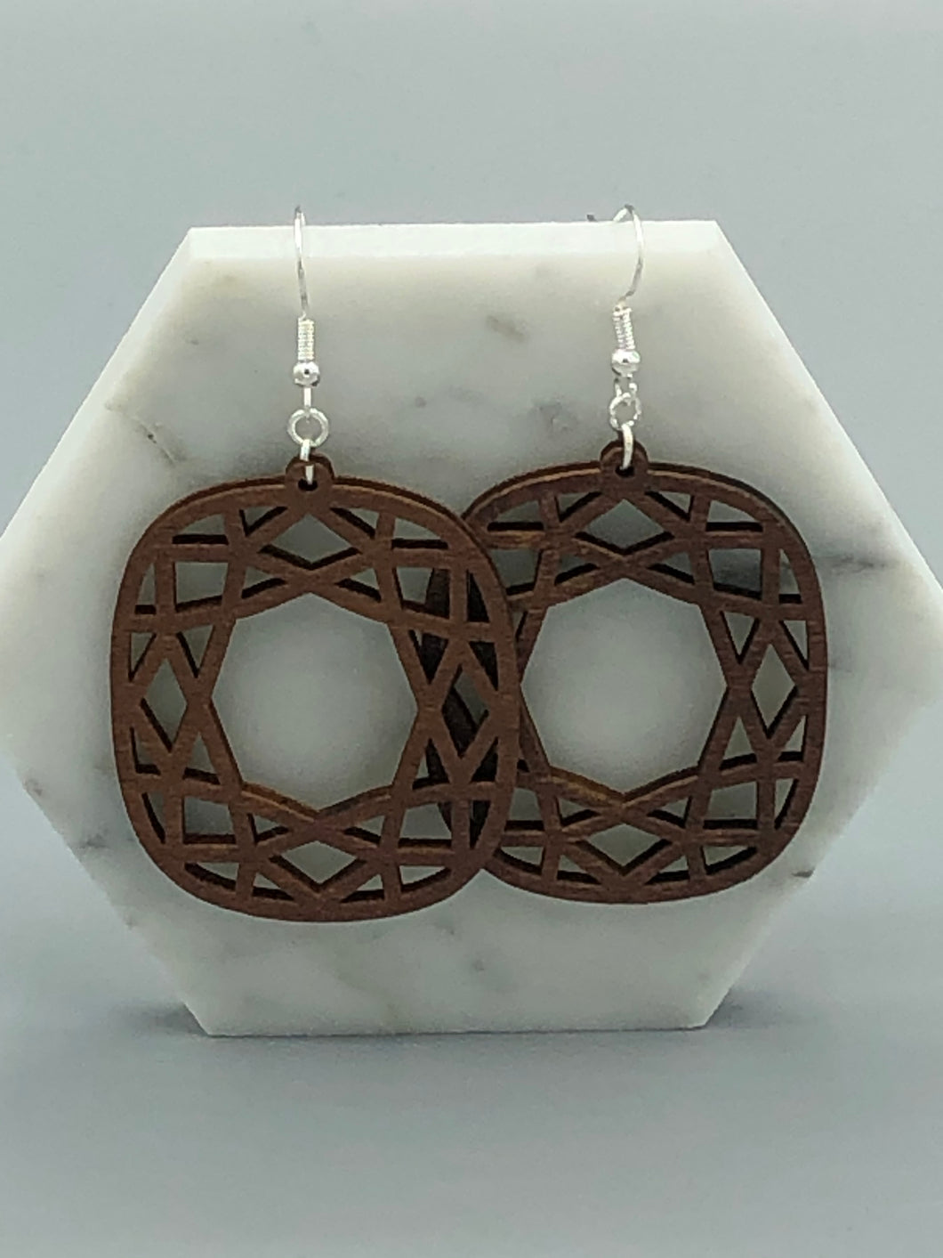 Wooden Rounded Geometric Rectangular Earrings