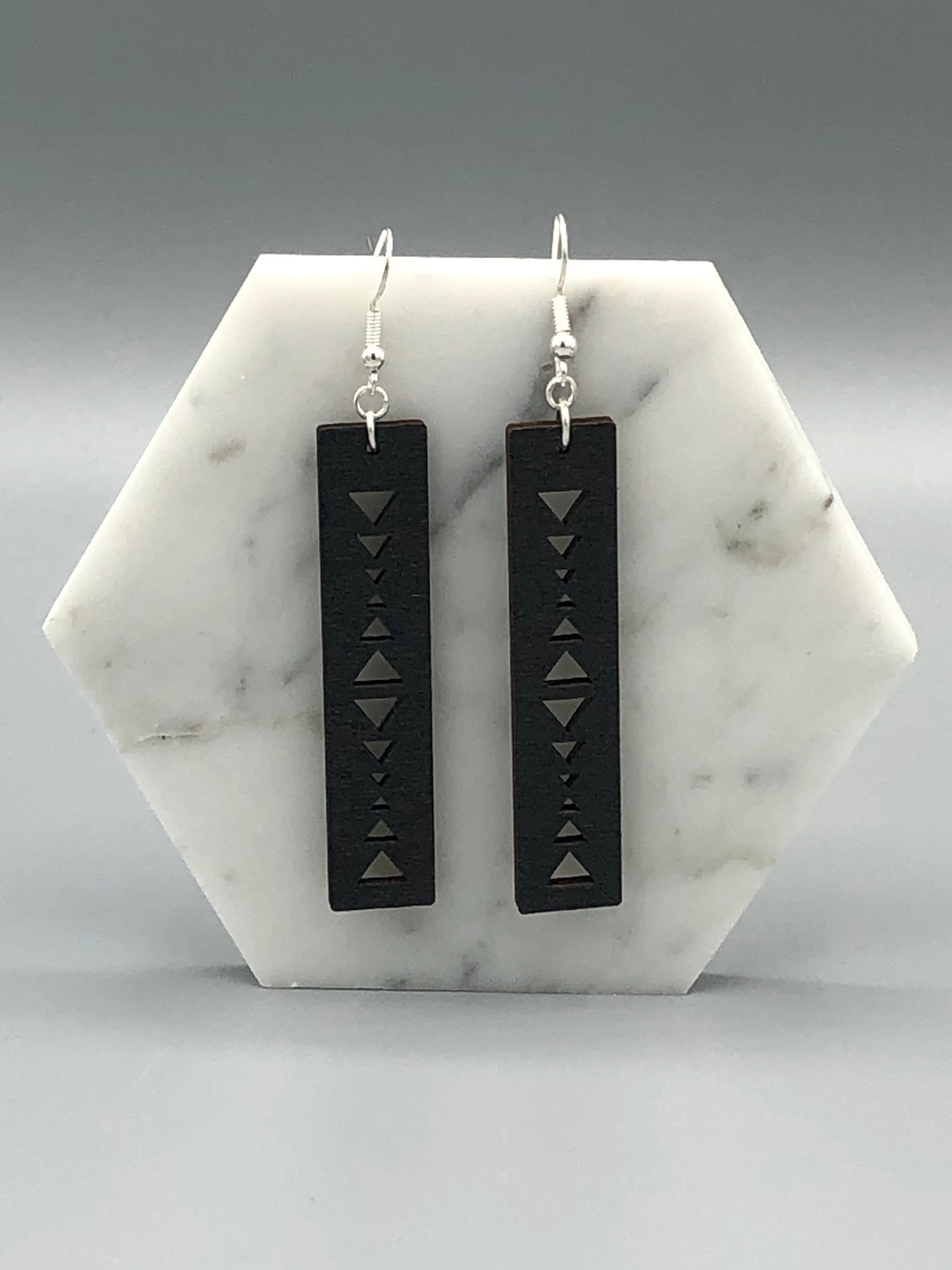 Wooden Black Tribal Vertical Bar Earrings