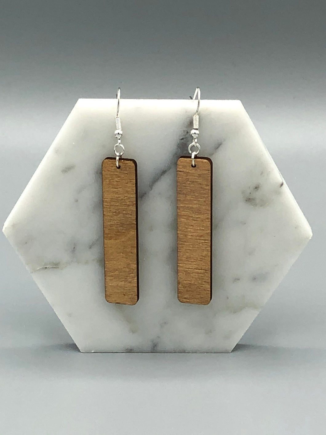 Wooden Tan Vertical Bar Earrings