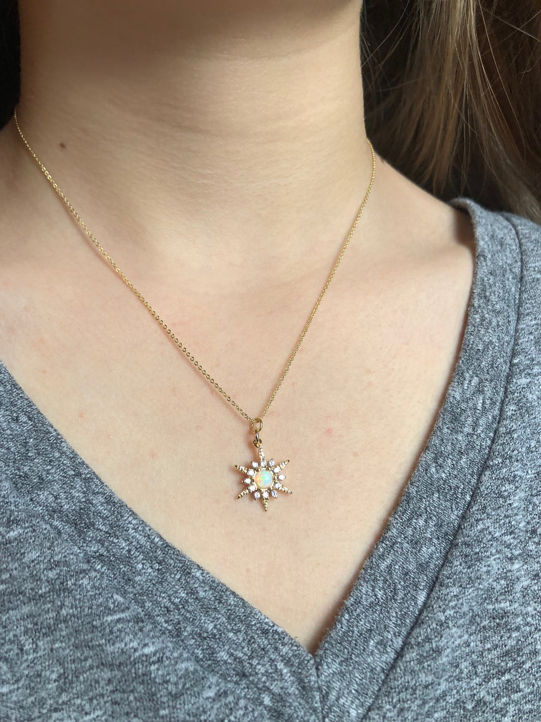 Opal Starburst Pendant Necklace