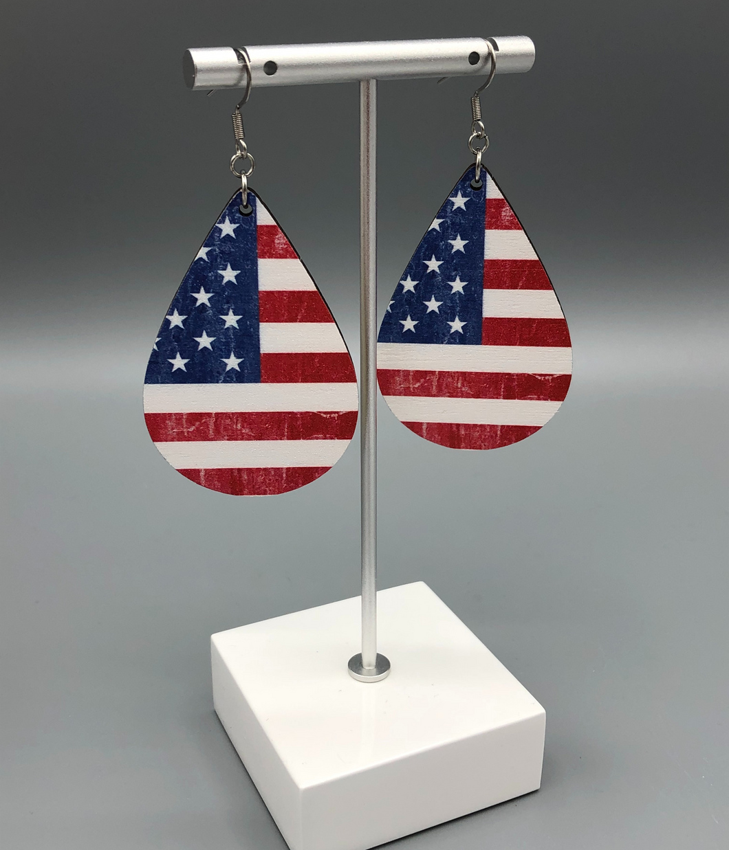 Teardrop Patriotic American Flag Wooden Earrings