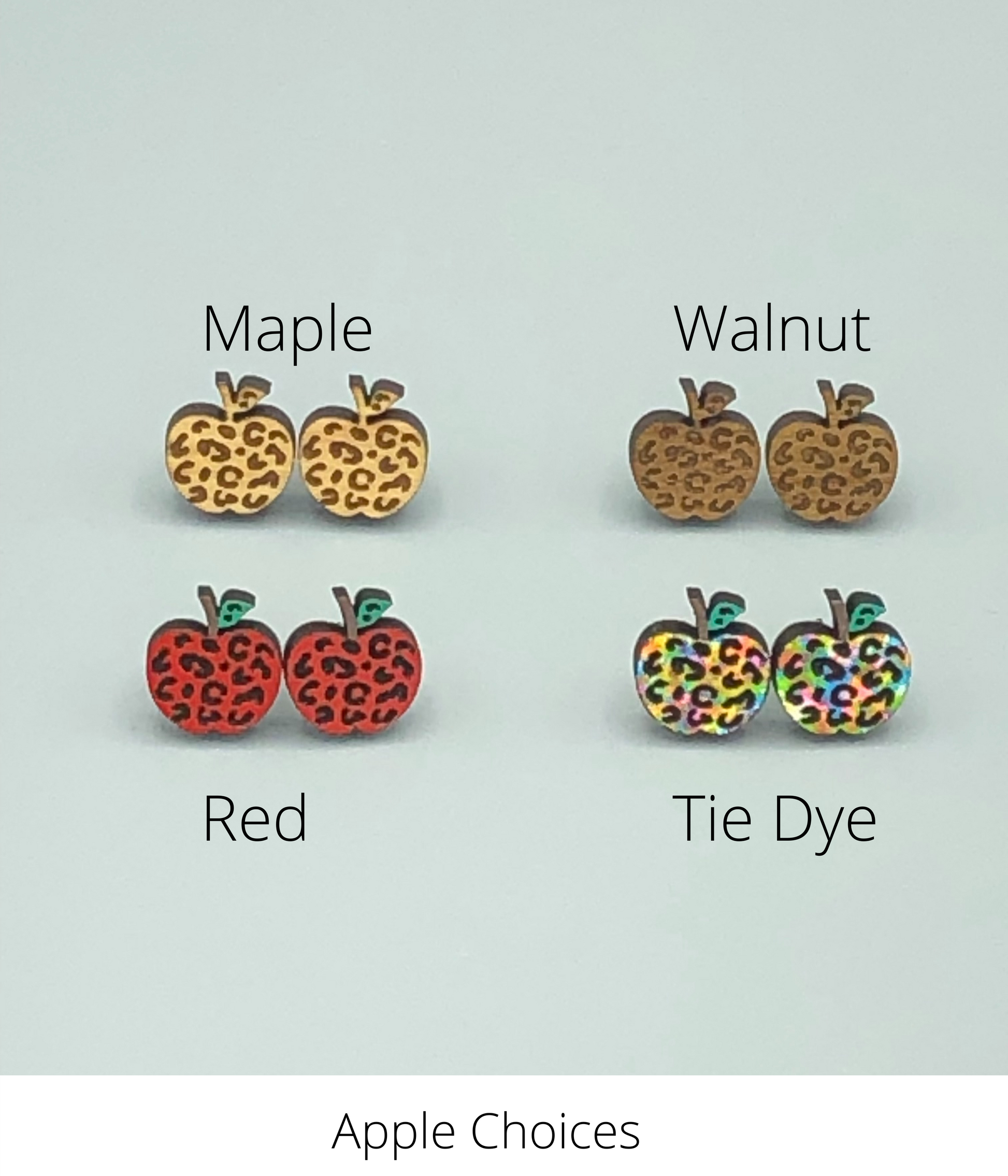 Best Teacher Ever Wooden Leopard Apple Earrings