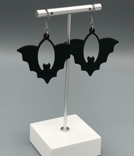 Load image into Gallery viewer, Black Single Bat Wooden Halloween Dangle Earrings
