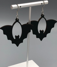 Load image into Gallery viewer, Black Single Bat Wooden Halloween Dangle Earrings
