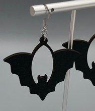 Load image into Gallery viewer, Black Single Bat Wooden Halloween Dangle Earrings
