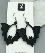 Load image into Gallery viewer, Black Single Bat Wooden Halloween Dangle Earrings
