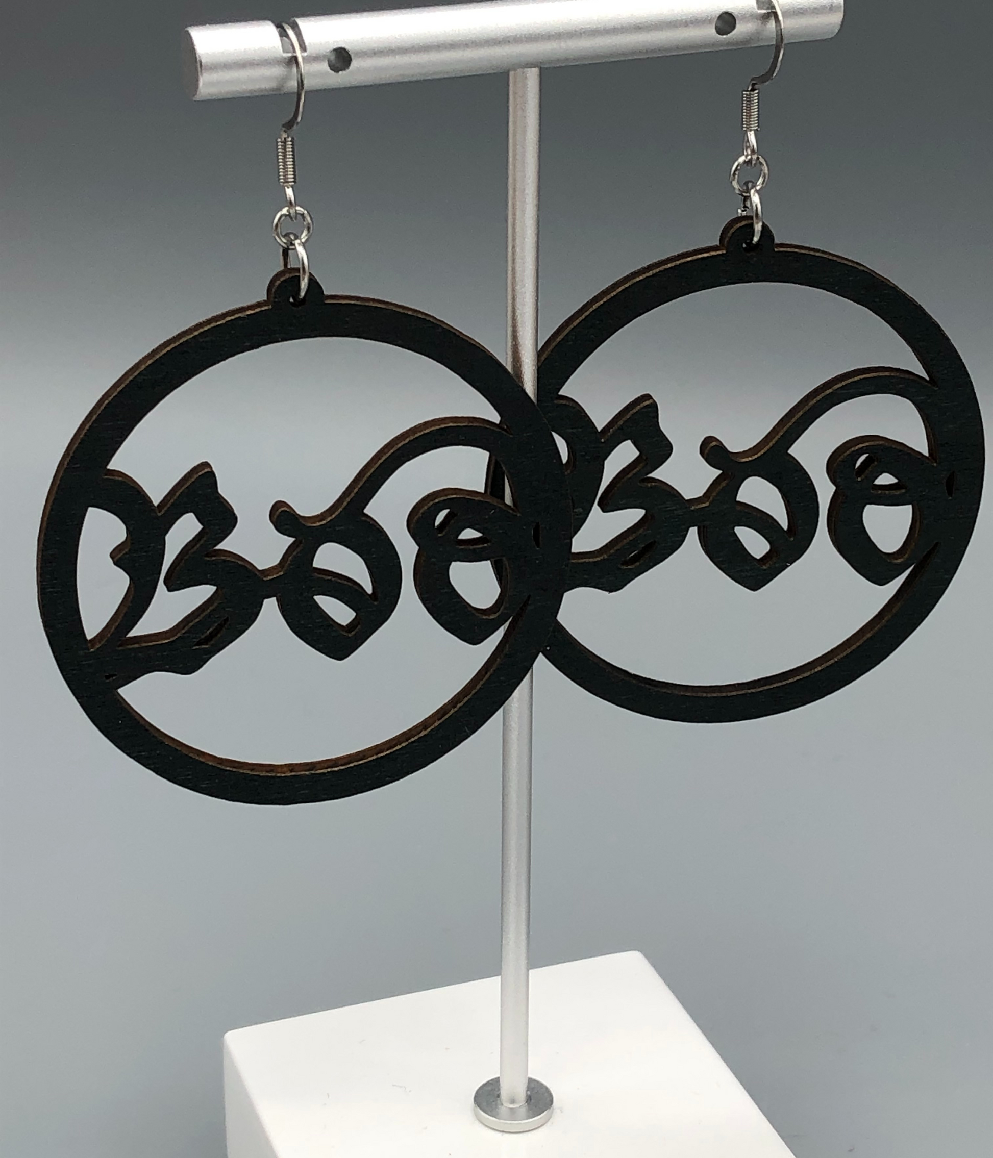 boo round wooden earrings