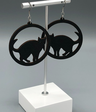 Load image into Gallery viewer, Black Cat Wooden Halloween Dangle Earrings
