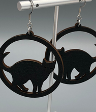 Load image into Gallery viewer, Black Cat Wooden Halloween Dangle Earrings
