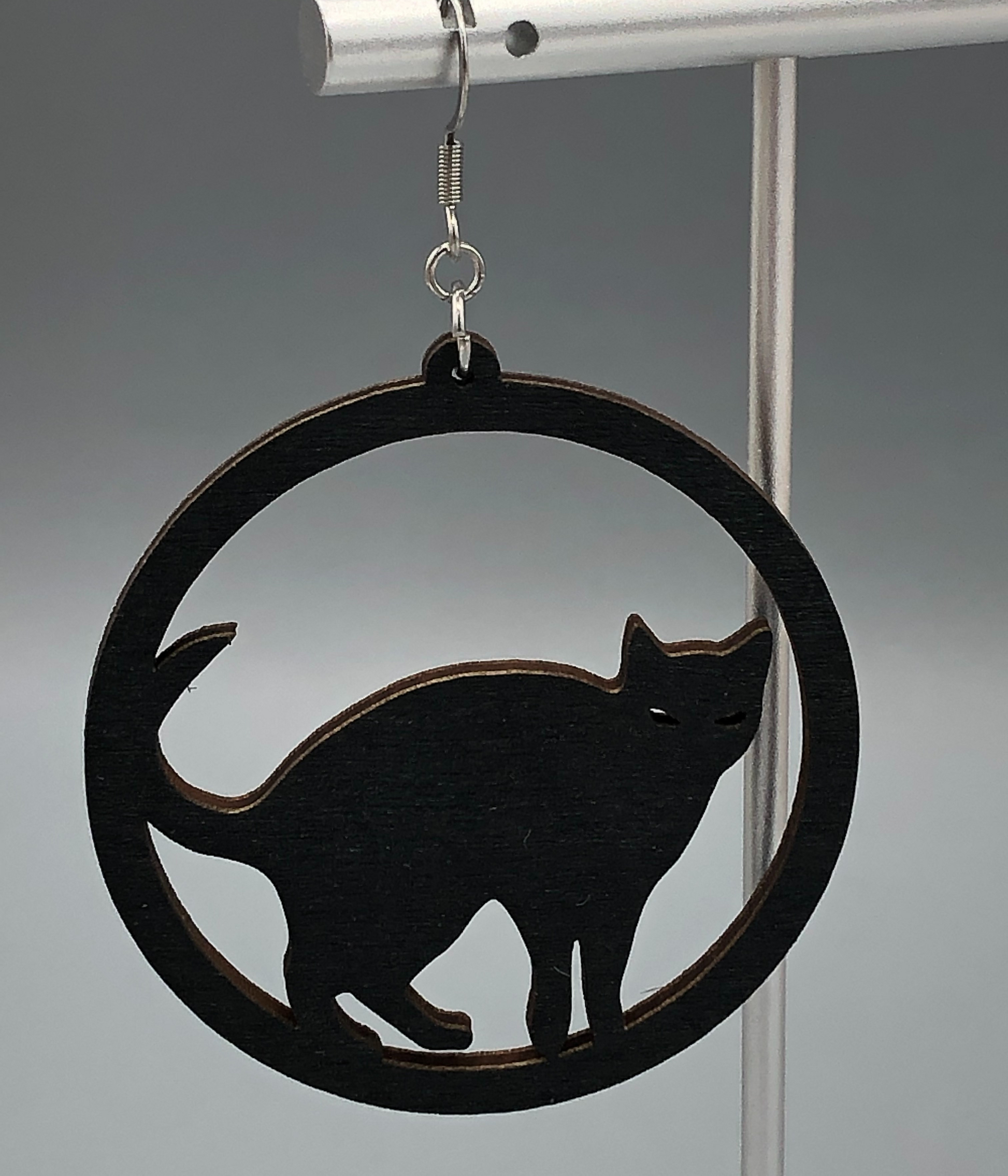 Black Cat Wooden Halloween Dangle Earrings