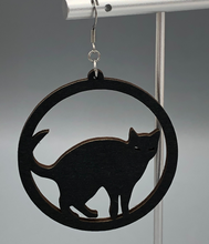 Load image into Gallery viewer, Black Cat Wooden Halloween Dangle Earrings
