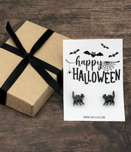 Load image into Gallery viewer, glitter black cat earrings
