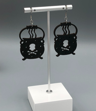 Load image into Gallery viewer, black cauldron wooden dangle earrings
