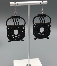 Load image into Gallery viewer, black cauldron wooden dangle earrings
