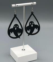 Load image into Gallery viewer, black ghost wooden dangle earrings
