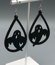 Load image into Gallery viewer, black ghost wooden dangle earrings
