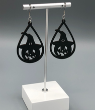 Load image into Gallery viewer, pumpkin witch black wooden earrings
