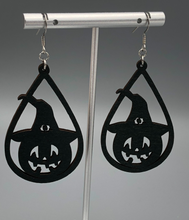 Load image into Gallery viewer, pumpkin witch black wooden earrings
