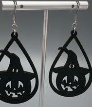 Load image into Gallery viewer, pumpkin witch black wooden earrings
