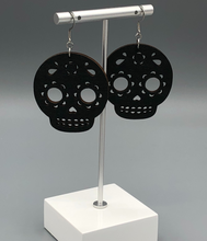 Load image into Gallery viewer, Skeleton Black Wood Earrings perfect for Halloween
