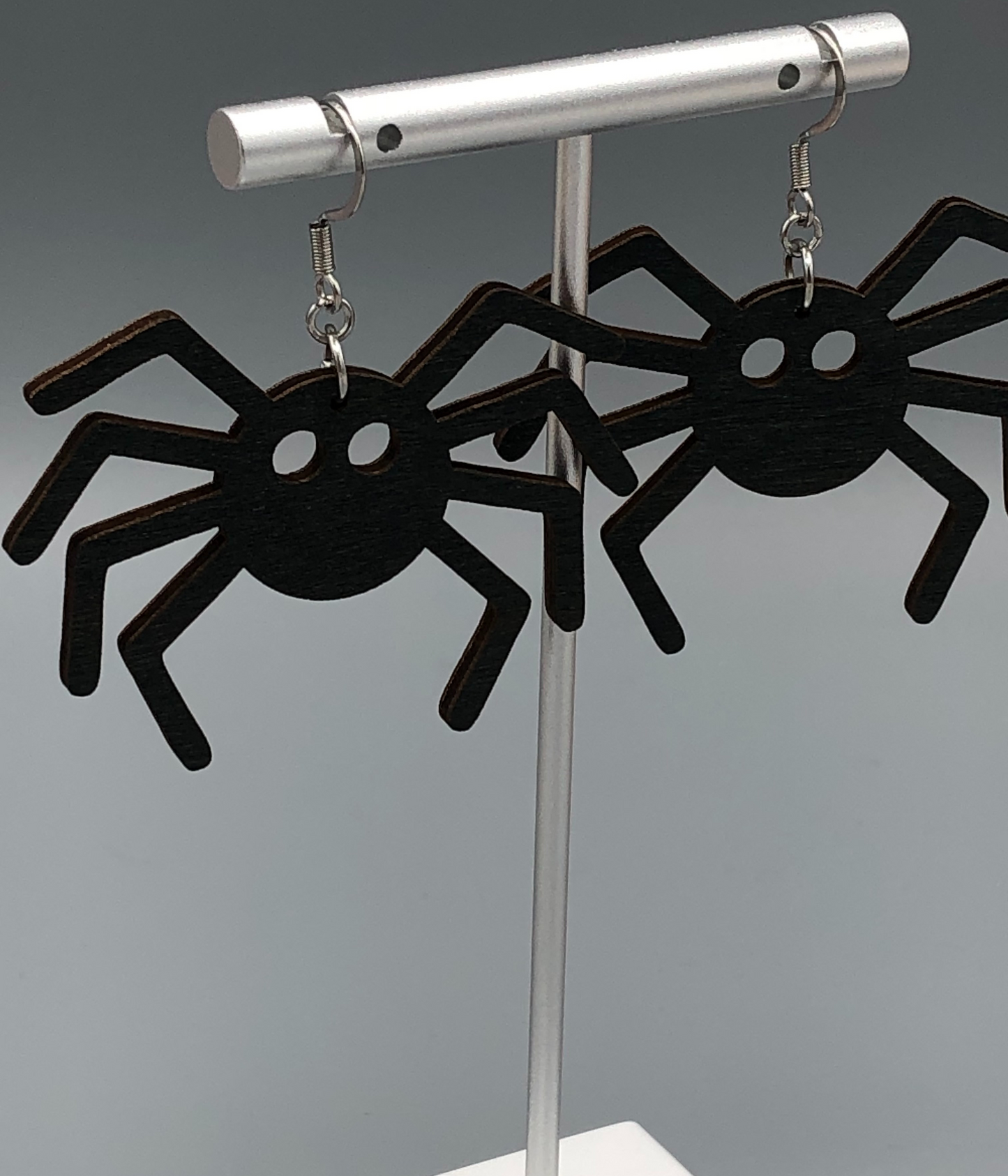 Black Spider Wooden Dangle Earrings