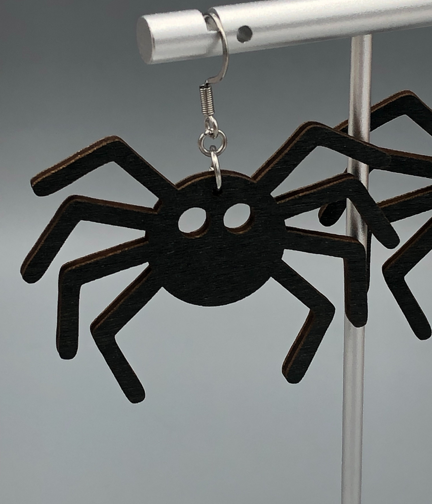 Black Spider Wooden Dangle Earrings