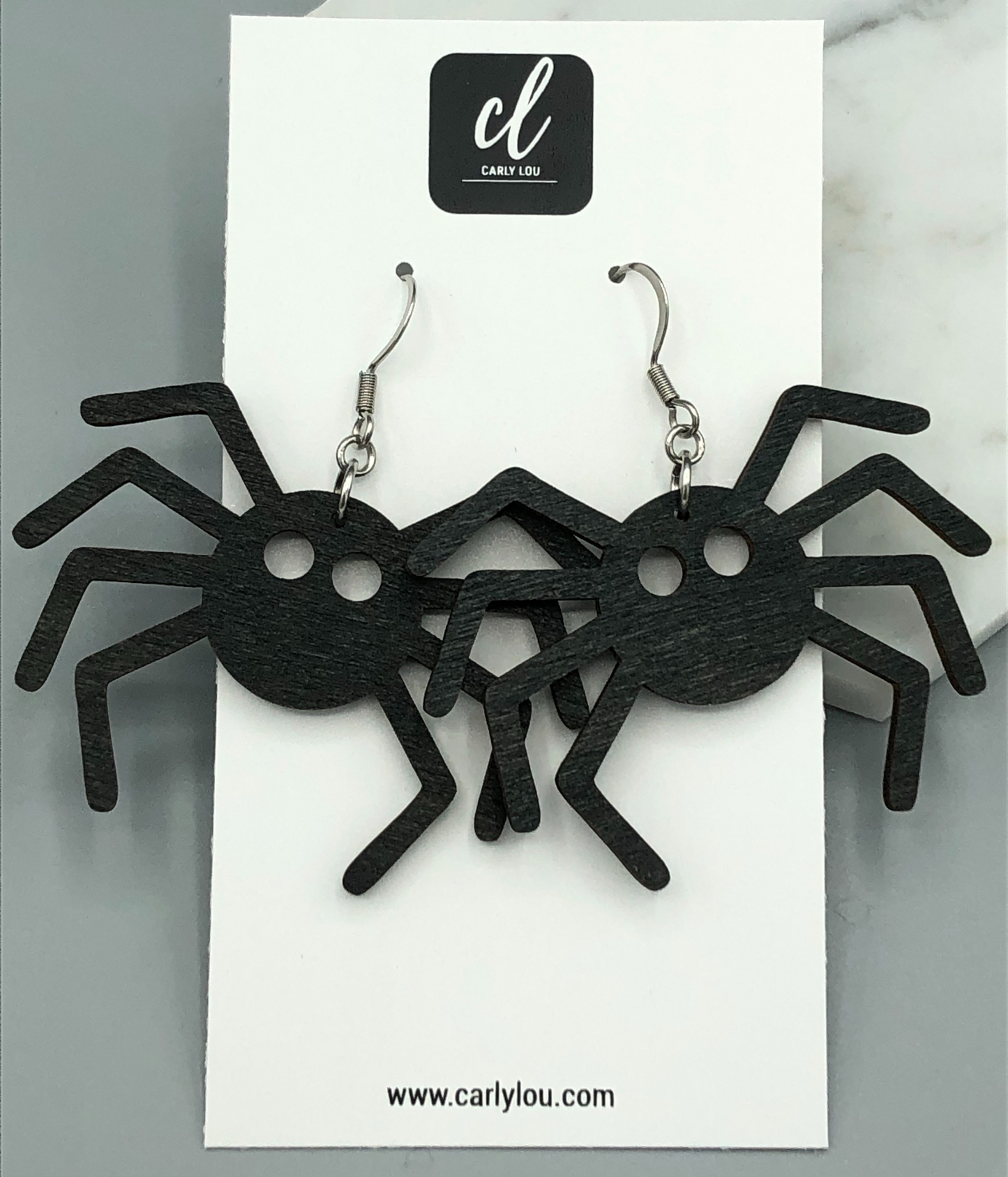 Black Spider Wooden Dangle Earrings