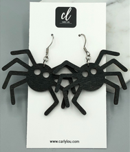 Load image into Gallery viewer, Black Spider Wooden Dangle Earrings
