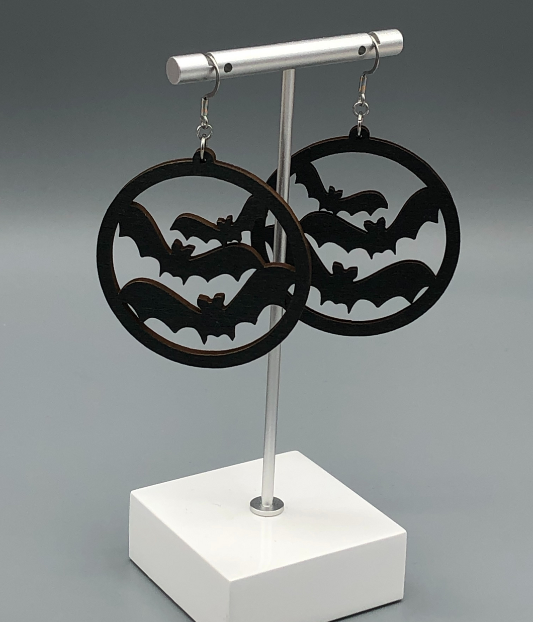 Black Bat Wooden Dangle Earrings