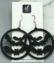 Load image into Gallery viewer, Black Bat Wooden Dangle Earrings
