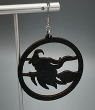 Load image into Gallery viewer, Black Wooden Witch Dangle Earrings
